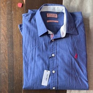 Pink Thomas pink casual button down blue NWT shirt